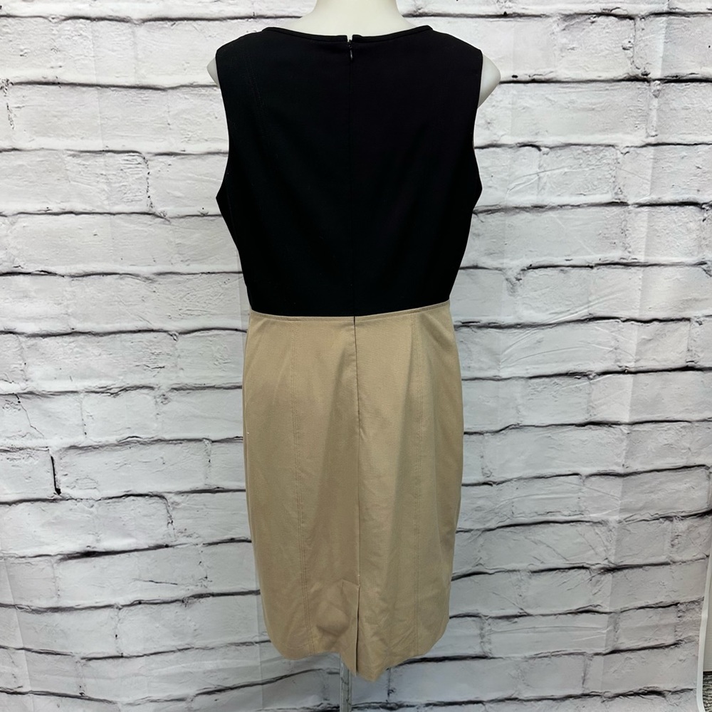 CALVIN KLEIN Dress Color Block Tan Black Lined Sheath Career Sz 10 sleev… - Picture 7 of 12